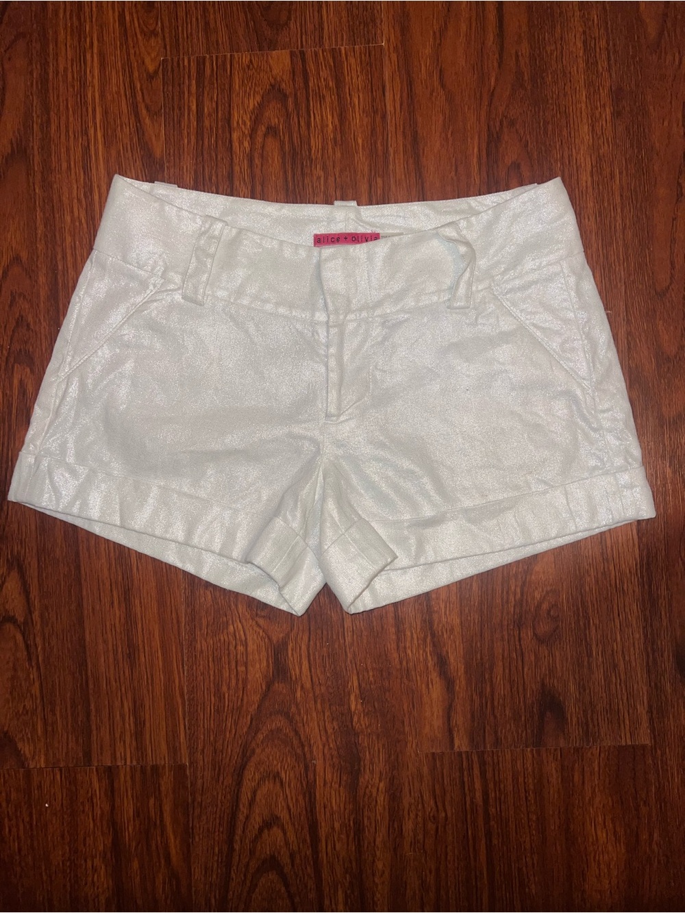 Alice + Olivia White Metallic High-Waist Women's Shorts